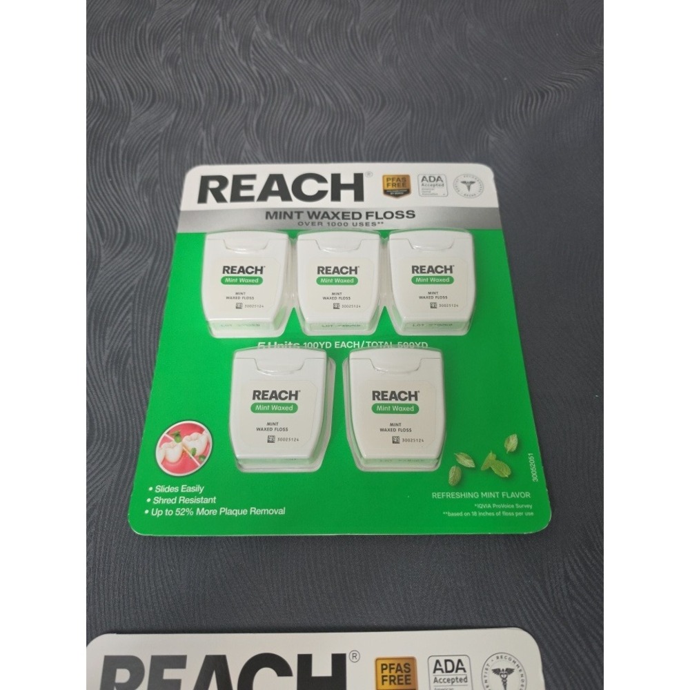 Reach Mint Waxed Floss 500yd White 5-Pack Shred Resistant ADA Accepted